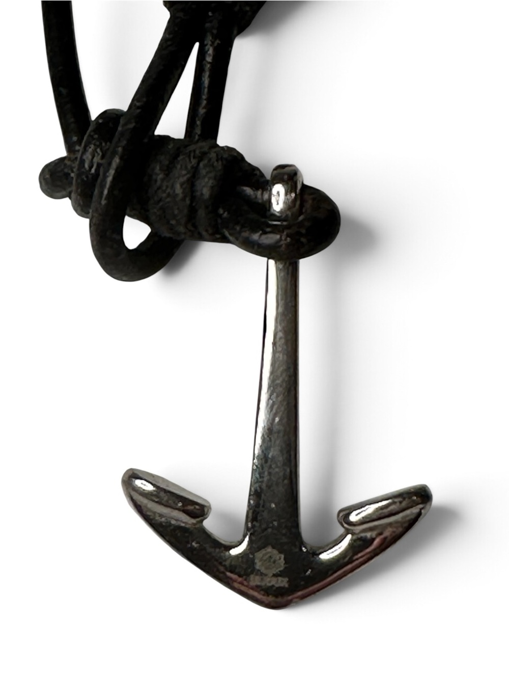 BIJOUX Marked Silver Tone Anchor Black Cord Wrap Bracelet